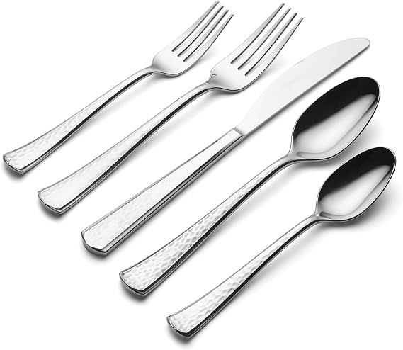 Oneida Silverware Set, Etta 20 Piece Everyday Flatware Set, Service For 4, 18/0 Stainless Steel, Dishwasher Safe, Flatware Cutlery Sets, Kitchen Utensils Sets, Knives Spoons & Forks(Silver, 20 Pieces)