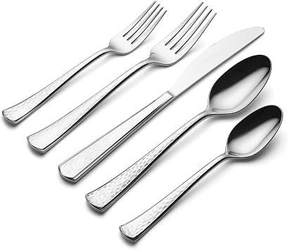 Oneida Silverware Set, Etta 20 Piece Everyday Flatware Set, Service For 4, 18/0 Stainless Steel, Dishwasher Safe, Flatware Cutlery Sets, Kitchen Utensils Sets, Knives Spoons & Forks(Silver, 20 Pieces)