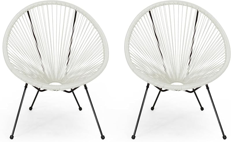 Silla tejida tipo hamaca para exteriores con estructura de acero (juego de 2) - Acabado en blanco y negro