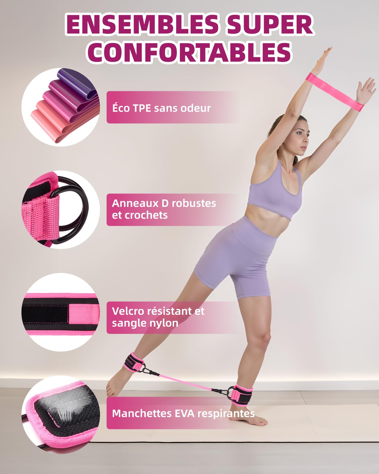 Kit Élastique Musculation 12 pièces Bandes de Résistance 5-40 lbs Sangles Cheville 10-30 lbs avec Sac