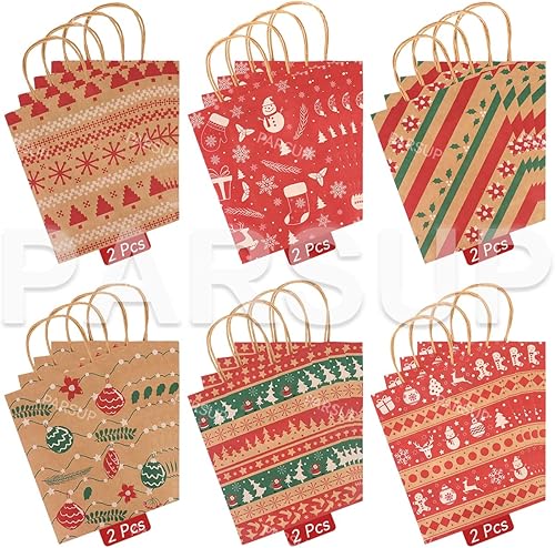 Miniatura 2 de Bolsas de regalo de papel kraft de Navidad, 24 unidades de estilos surtidos, bolsas de papel pequeñas de Navidad con asas, bolsas de regalo de
