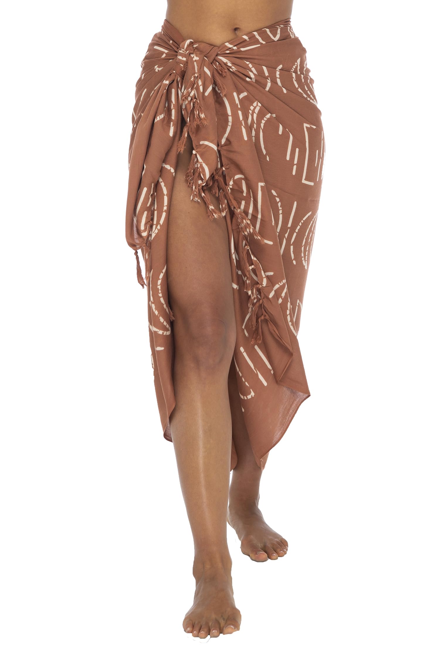 Back From Bali Pareo de pareo estampado para mujer con flecos bohemios y clip de coco, falda envolvente o chal de playa, Ladrillo, Talla única