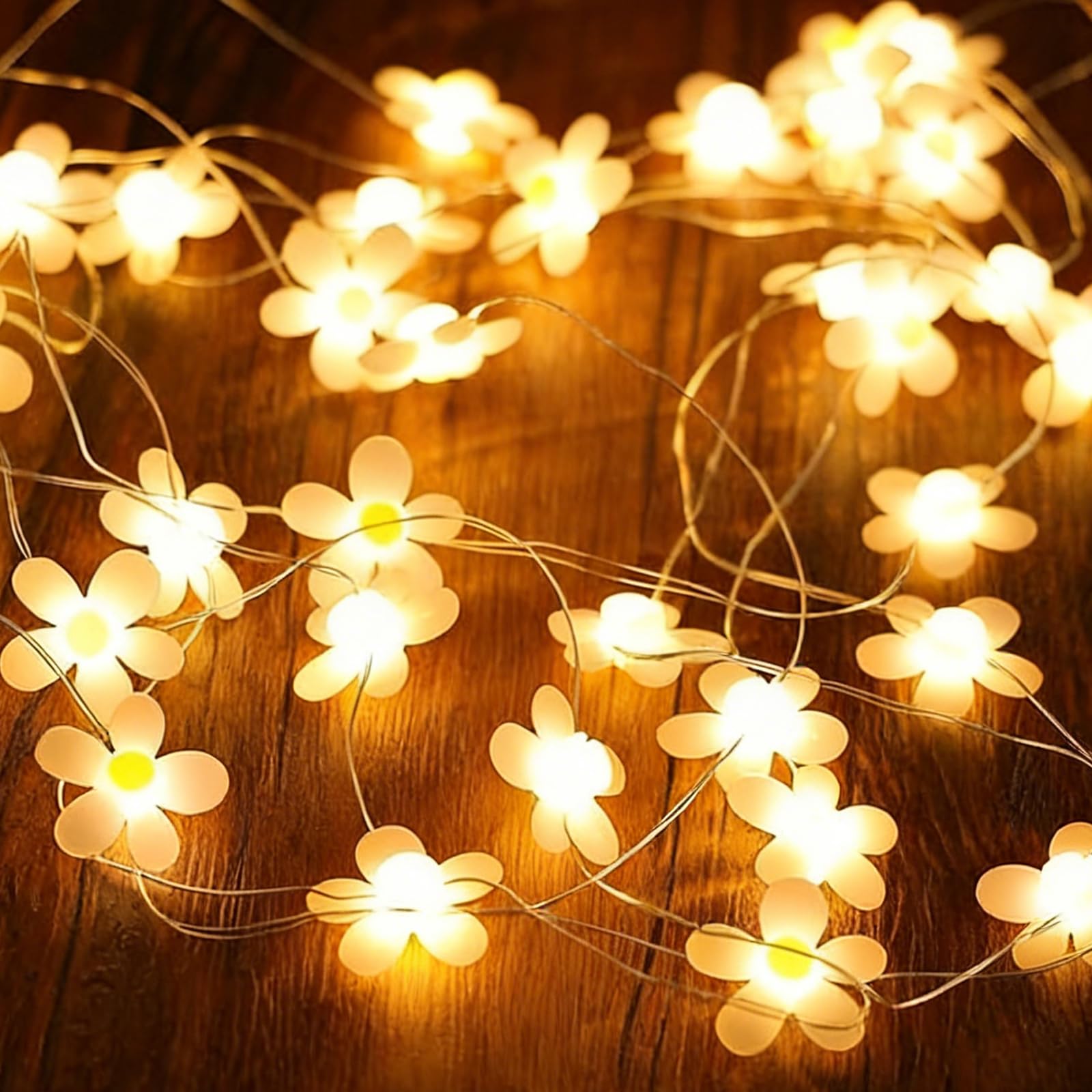 Mavouri Blumen Lichterkette Gänseblümchen, 2M 20 LED Lichterkette Blumen, Gänseblümchen Lichterketten, Warmweiß Lichterketten Frühling für Garten, Hochzeit, Deko Mädchenzimmer, Hawaii Party Deko