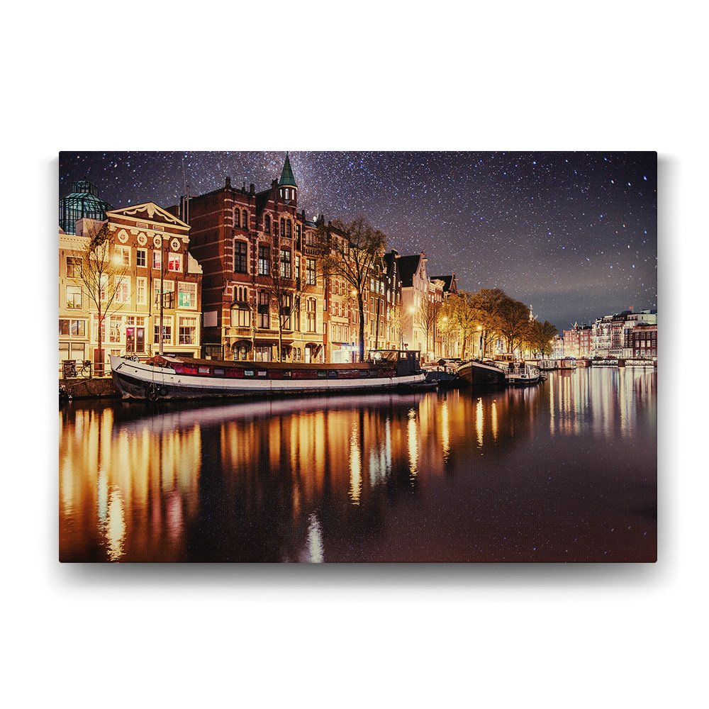 Yıldızlı Amsterdam Gecesi Tablosu - 100x70cm