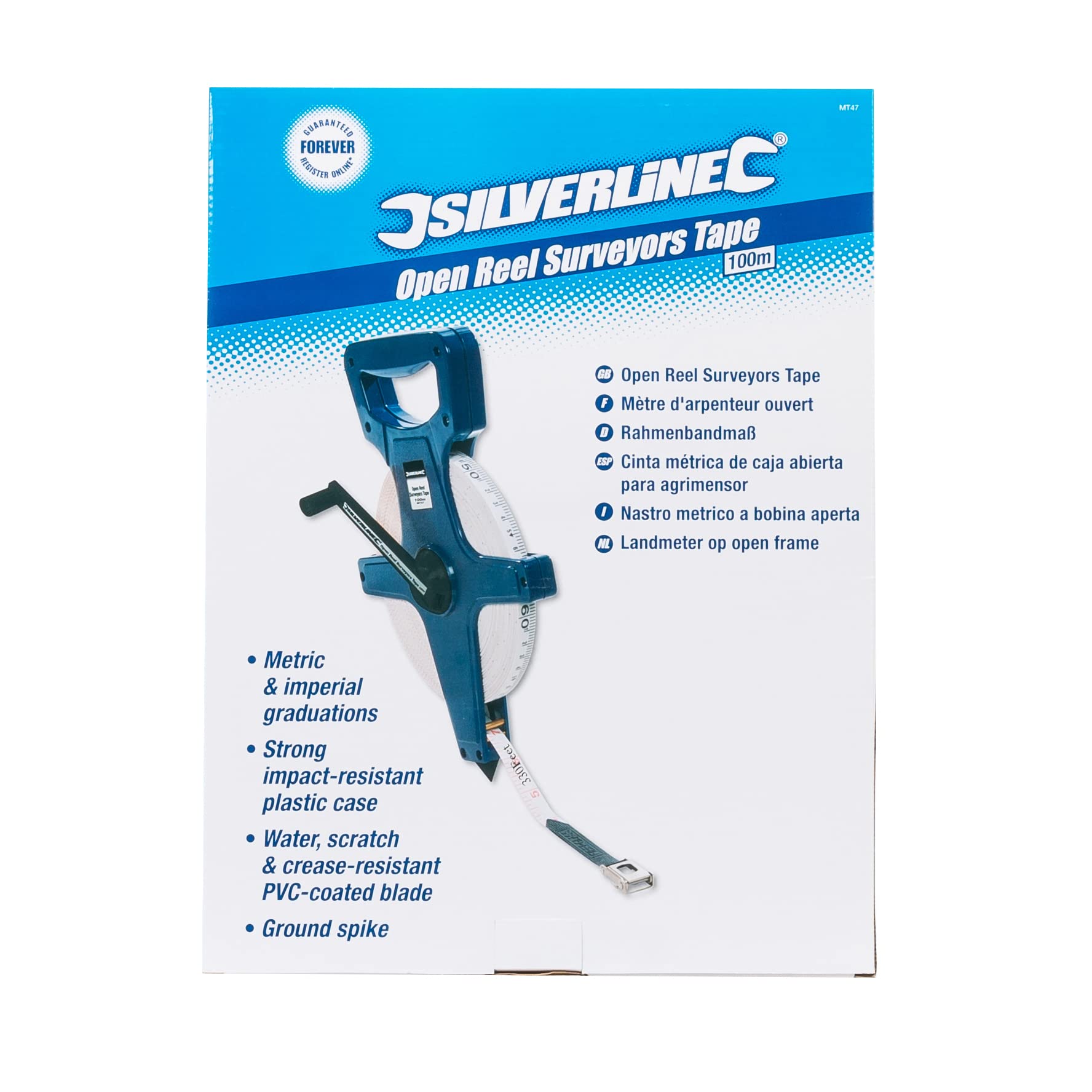 Silverline MT47 Offenes Rahmenbandmaß 100 m