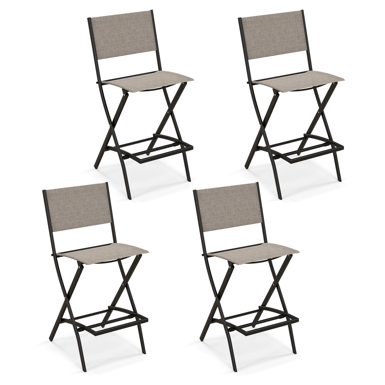 Tangkula Outdoor Barstools Set of 4, Counter Height Folding Bar Chairs with Back and Footrest, Versatile Patio Dining Chairs with Breathable Fabric &