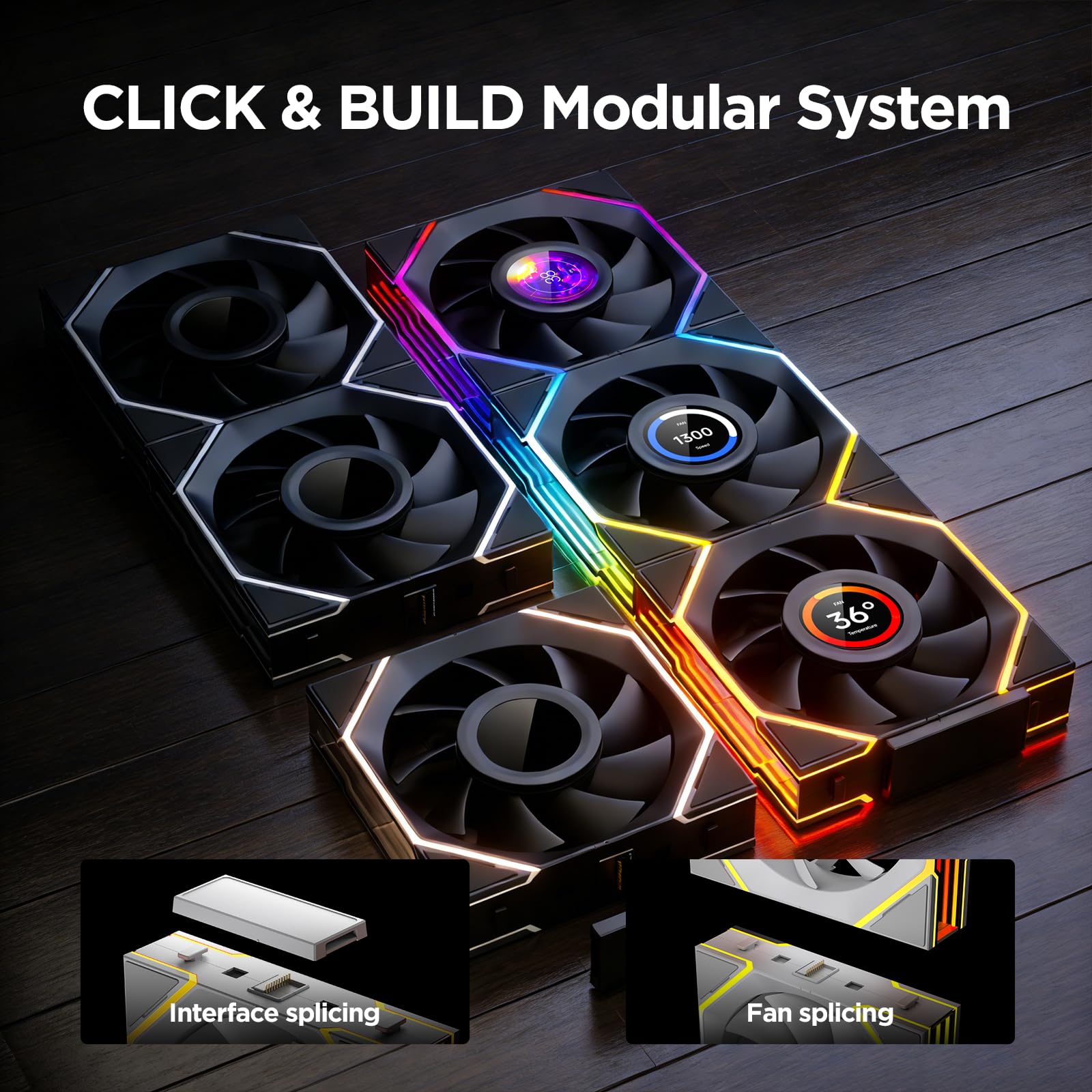 TZMRIT Interstellar-V4 LCD Daisy Chain RGB PC Fan 120 mm, 1.5 Inch LCD/24 LEDs/2100 RPM/61.54CFM/28 mm (Black Reverse)