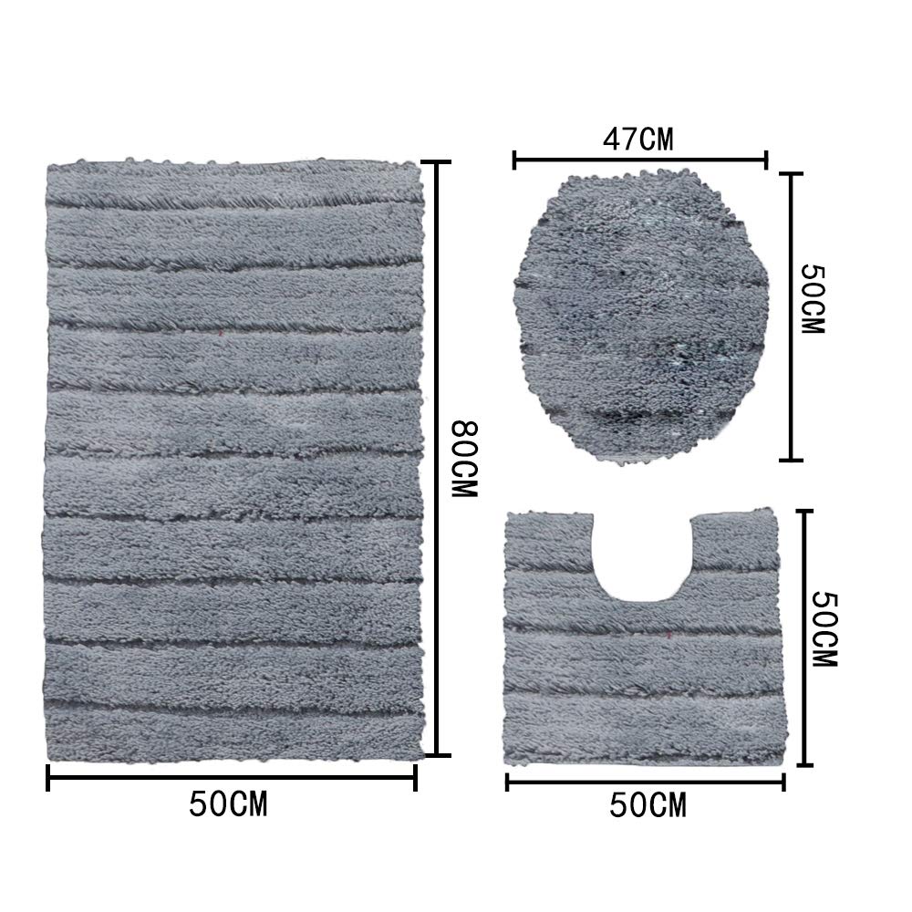 Topchances Juego de 3 alfombrillas de baño de microfibra antideslizante, peludas, suaves, de absorción rápida de agua, alfombrillas de baño, alfombrilla de baño, cubierta de asiento de inodoro (gris