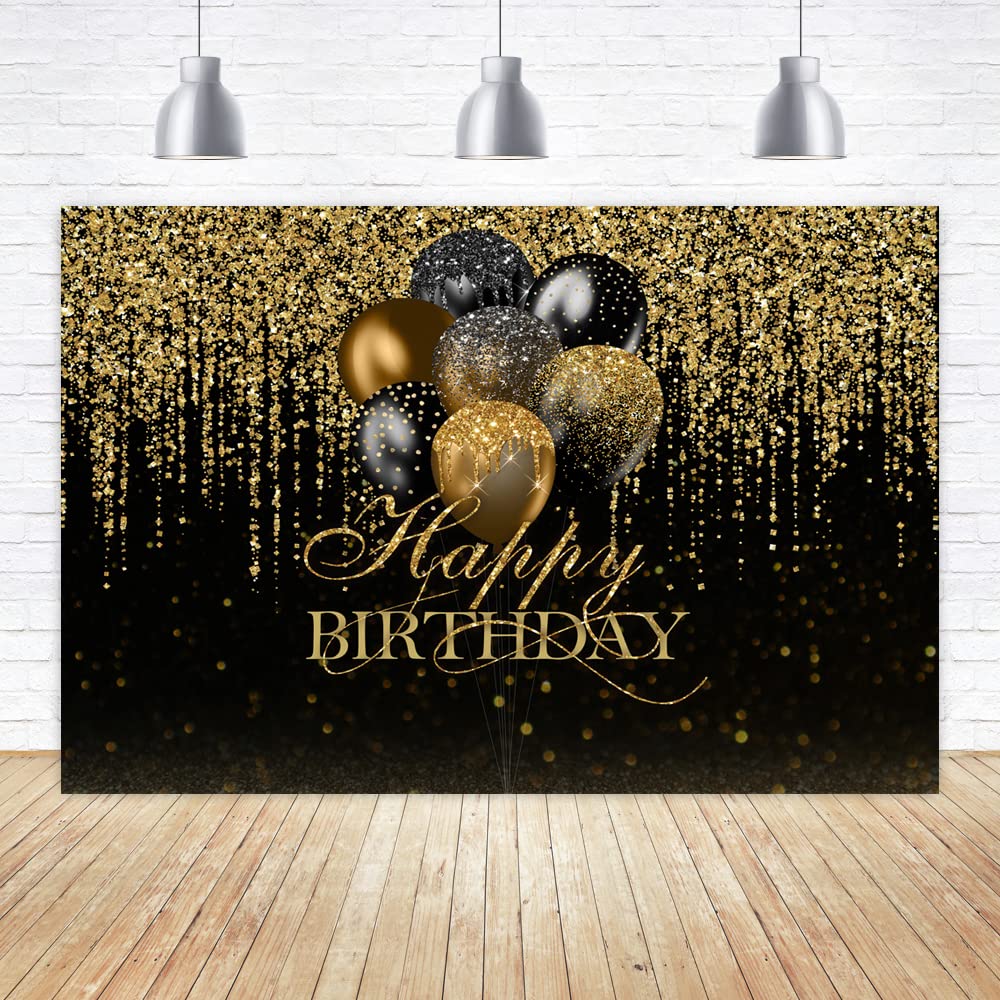 Photography Backdrop For Girls Boys Men Black Gold Background Happy 18th Birthday Party Banner Decorations Photo Booth Props 240x180