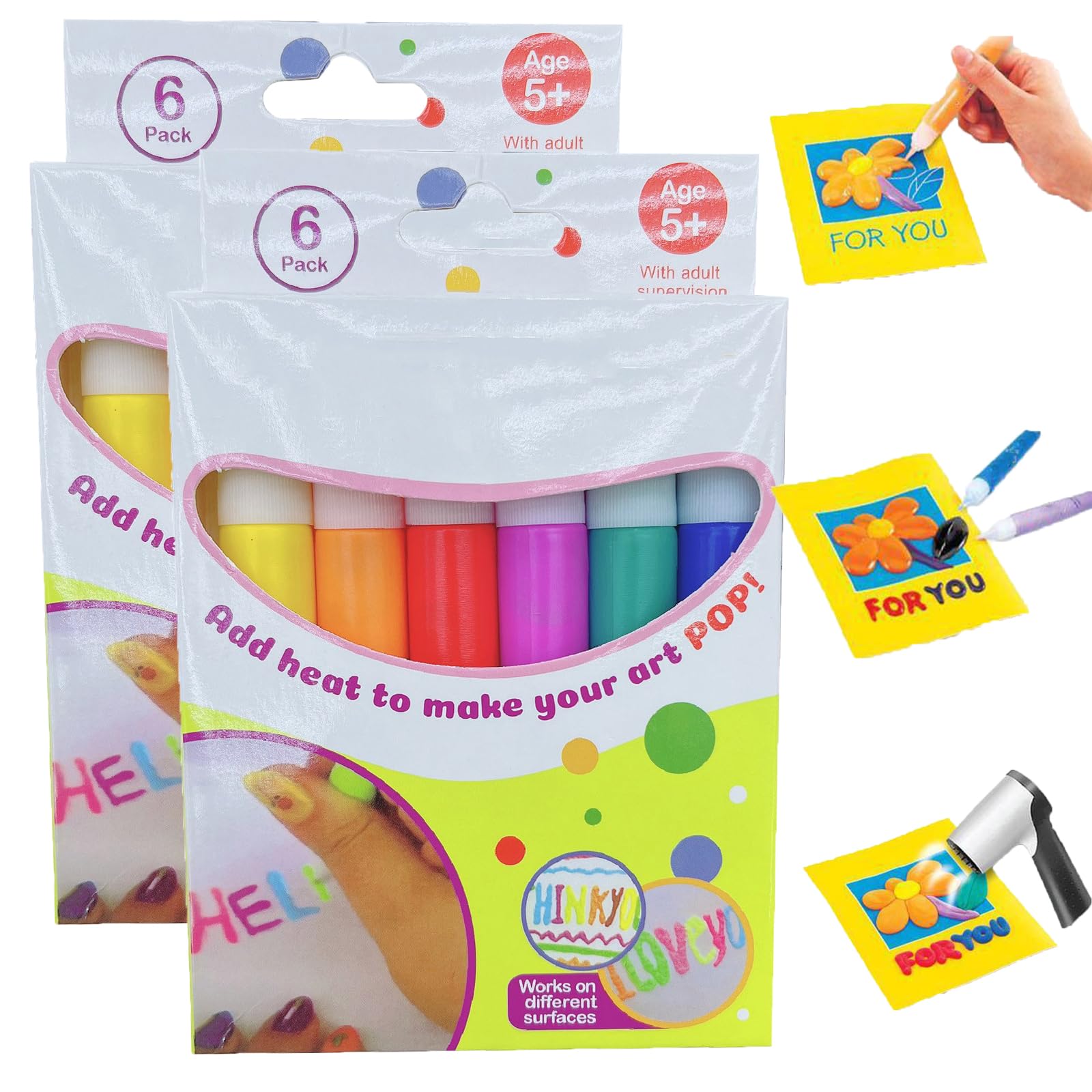 Popcorn Pens for Kids, 6 Colours, 3D Bubble Popcorn Drawing Pens，12 Pack
