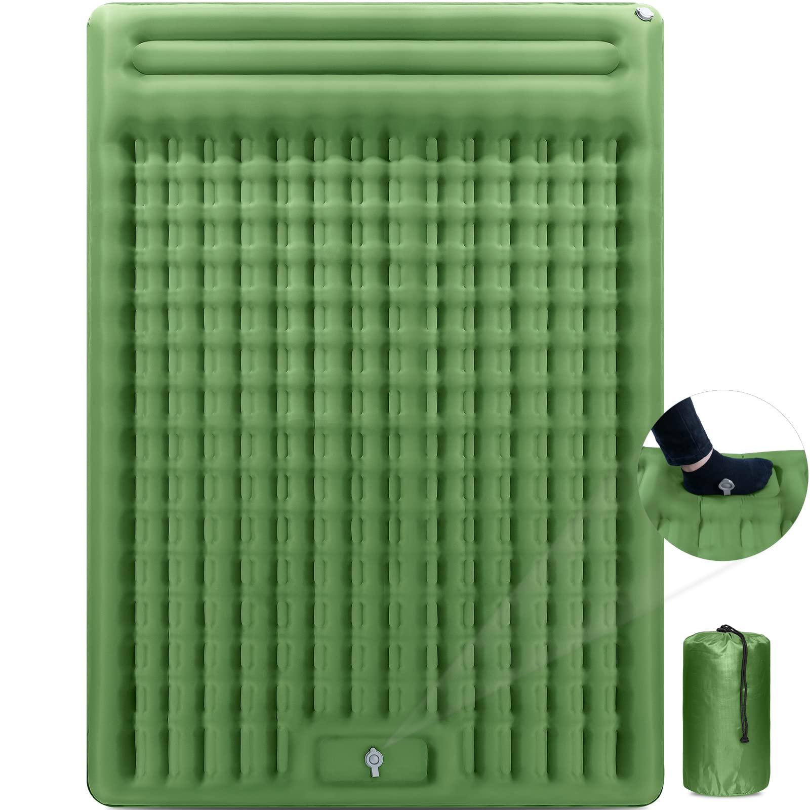 NOWTOWIN Double Sleeping Pad, 4.7 Inch Extra Thick Comfort Sleeping Mat for Backpacking Hiking Outdoor, Queen Camping Air Mattress with Built in Foot Pump, Compact Inflatable Camping Mat with Pillow