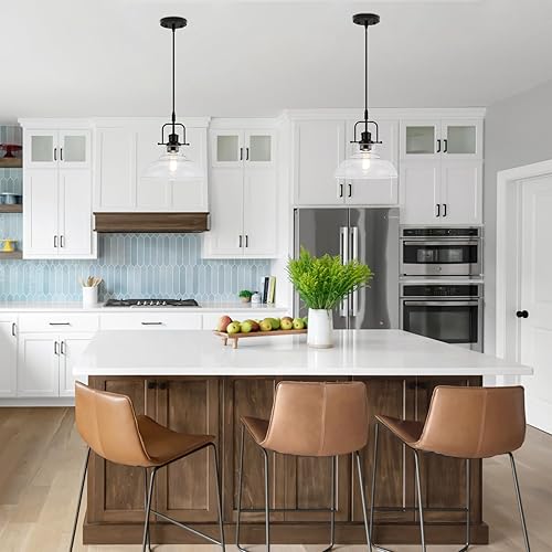 Miniatura 5 de WILON Luces colgantes de granja para isla de cocina, luz colgante negra sobre el fregadero, luz colgante de vidrio transparente vintage, lámpara