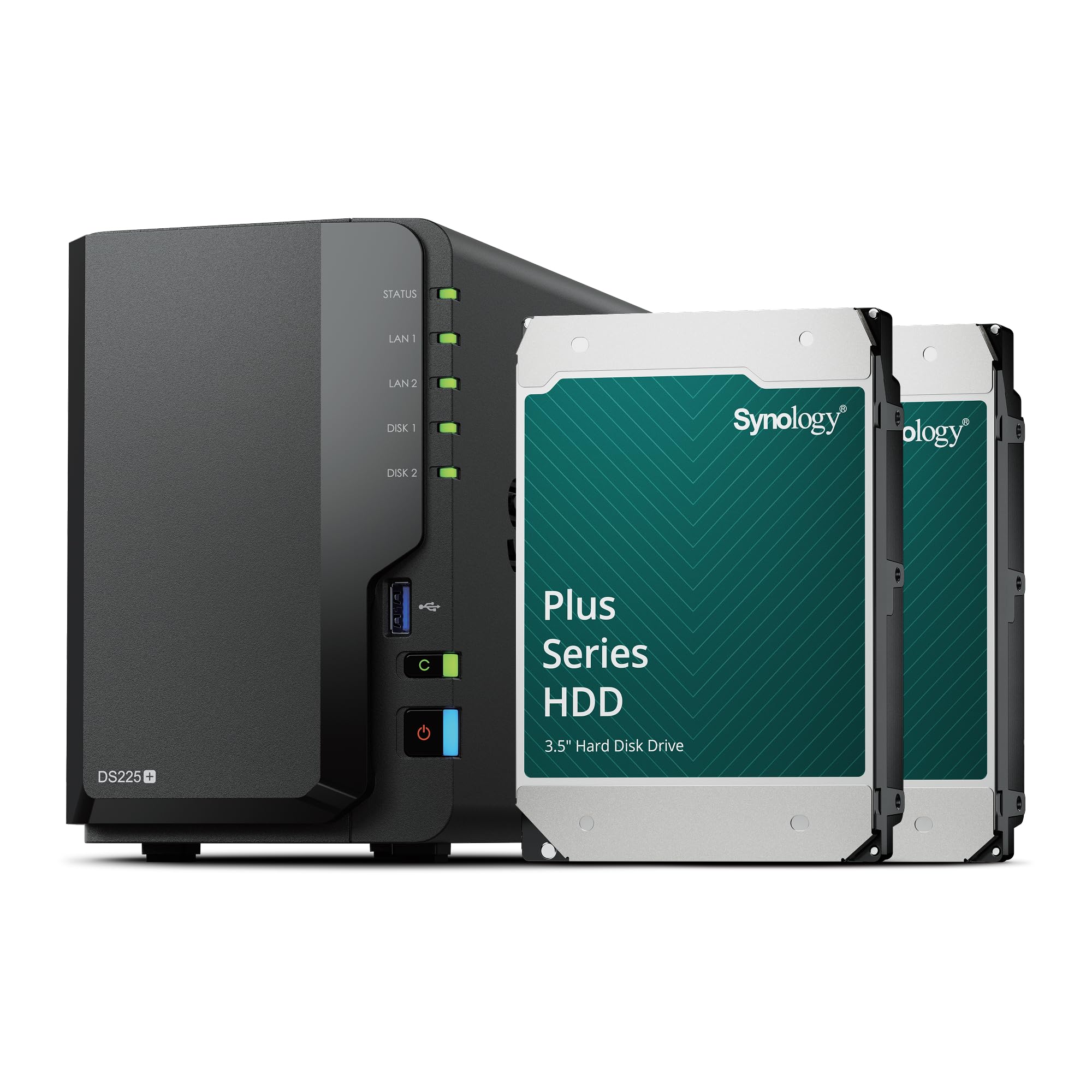 Synology DS225+ - Discstation NAS a 2 bay (Intel Celeron J4125 4 core 2.0 GHz 2 GB DDR4 RAM 2 x RJ-45 1 GbE) 12 TB bundle con 2 X HAT3300-6T