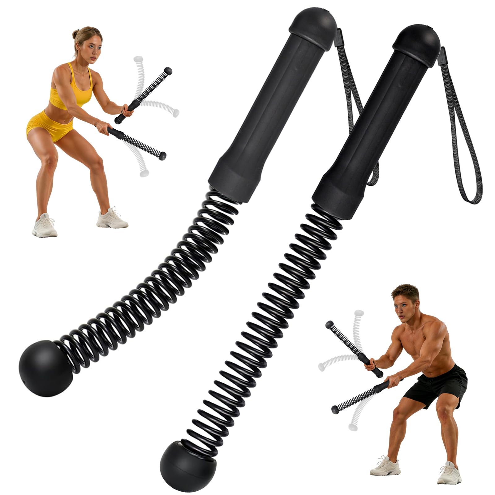 New Upgrade Ropeless Battle Ropes for Home Gym, 2 PCS Portable Quiet Cordless Battle Ropes for Women Men, Weighted Strength Training Gym Equipment for Arms, Core, Butt, Back, Legs (Black)
