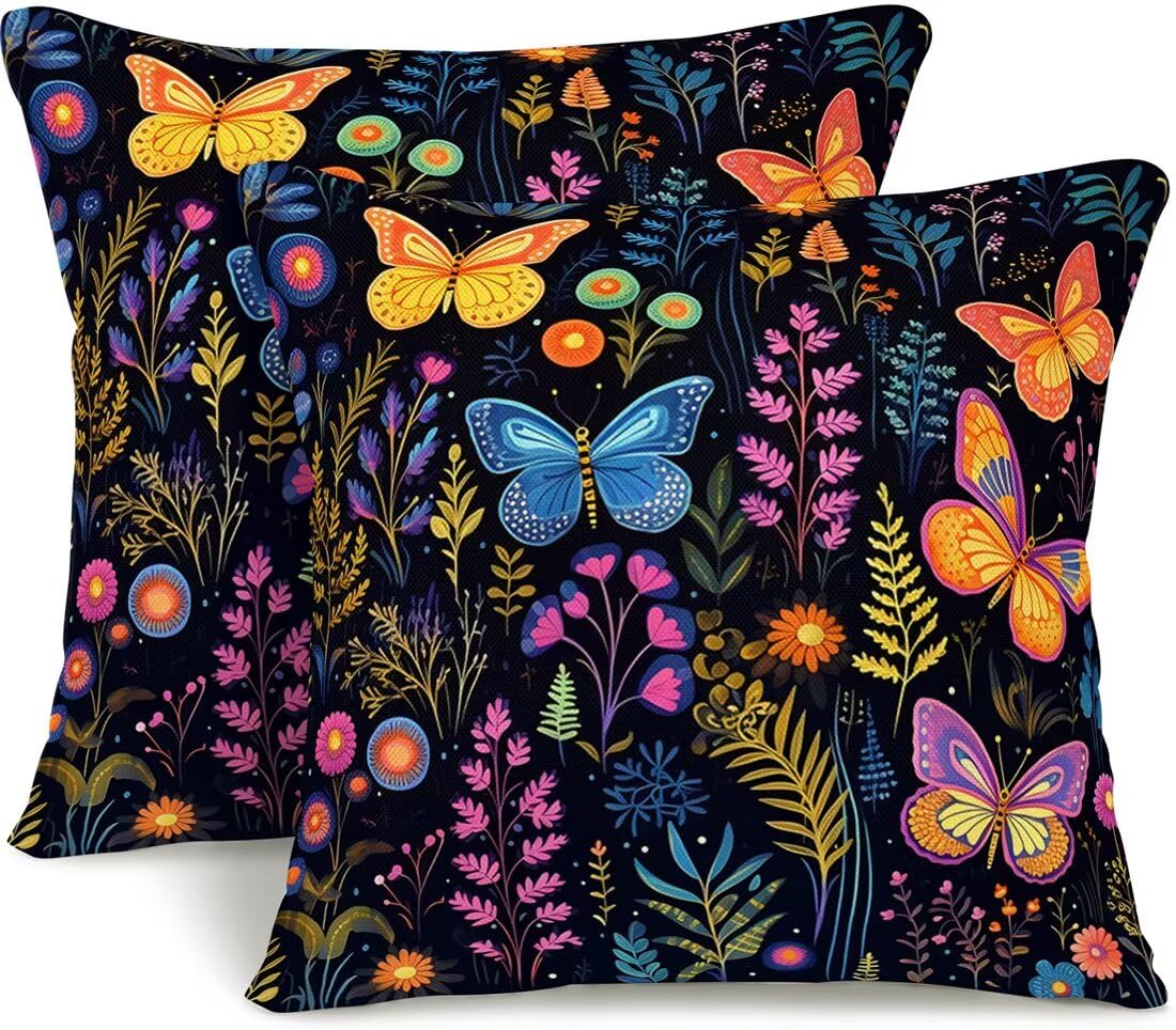 Cushion Covers 60cm x 60cm Set of 2 Plant Flower Throw Pillow Covers Butterfly Pillow Cases Autumn Sofa Cushions Decorative Pillows with Invisible Zipper Pillowcases for Bedroom Living Room -GY495
