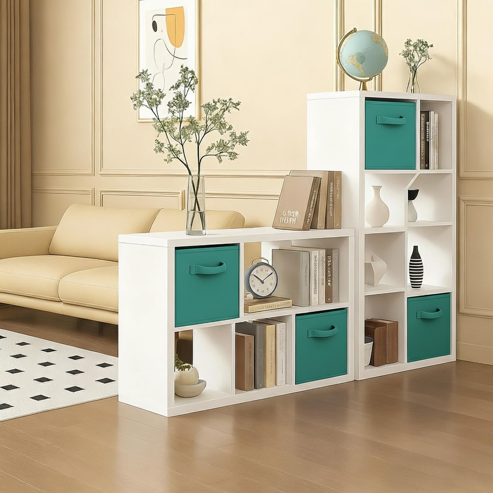 Boîte de rangement Pinkgarden, cube de rangement en tissu pliable avec poignées pour la maison, la chambre des enfants, le placard et l'organisation des jouets, lot de 4, 26,7 x 26,7 x 27,9 cm, Vert