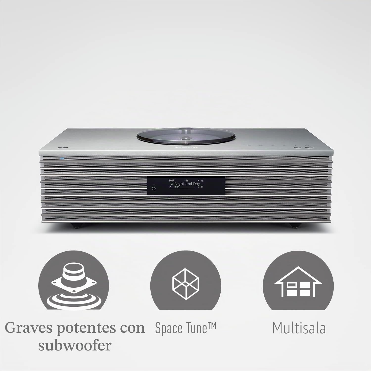 Technics OTTAVA SC-C65EG-S Sistema De Música Todo En Uno con Reproductor de CD, Radio Dab+, USB, Bluetooth y Chromecast Integrado, AirPlay 2, 2.1 Canales, Wi-Fi, Plateado