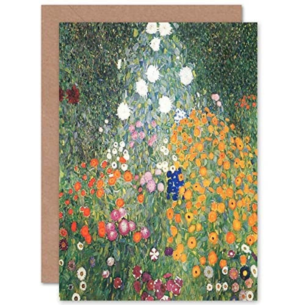 Artery8 Gustav Klimt Flower Garden 1907 Fine Art Greeting Card Plus Envelope Blank Inside