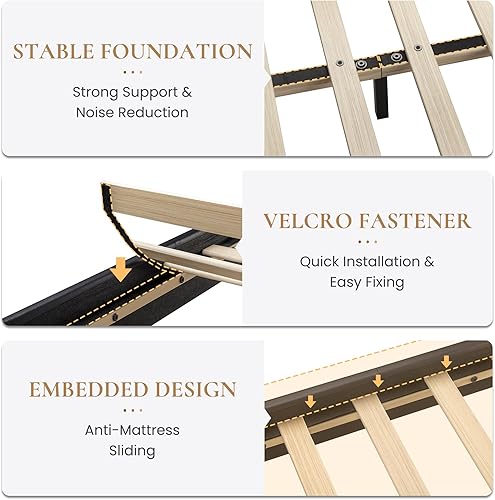 Miniatura 11 de SHA CERLIN Base de cama tapizada de tamaño matrimonial con cabecera ajustable, base de colchón estable, soporte de respaldo fuerte, no necesita