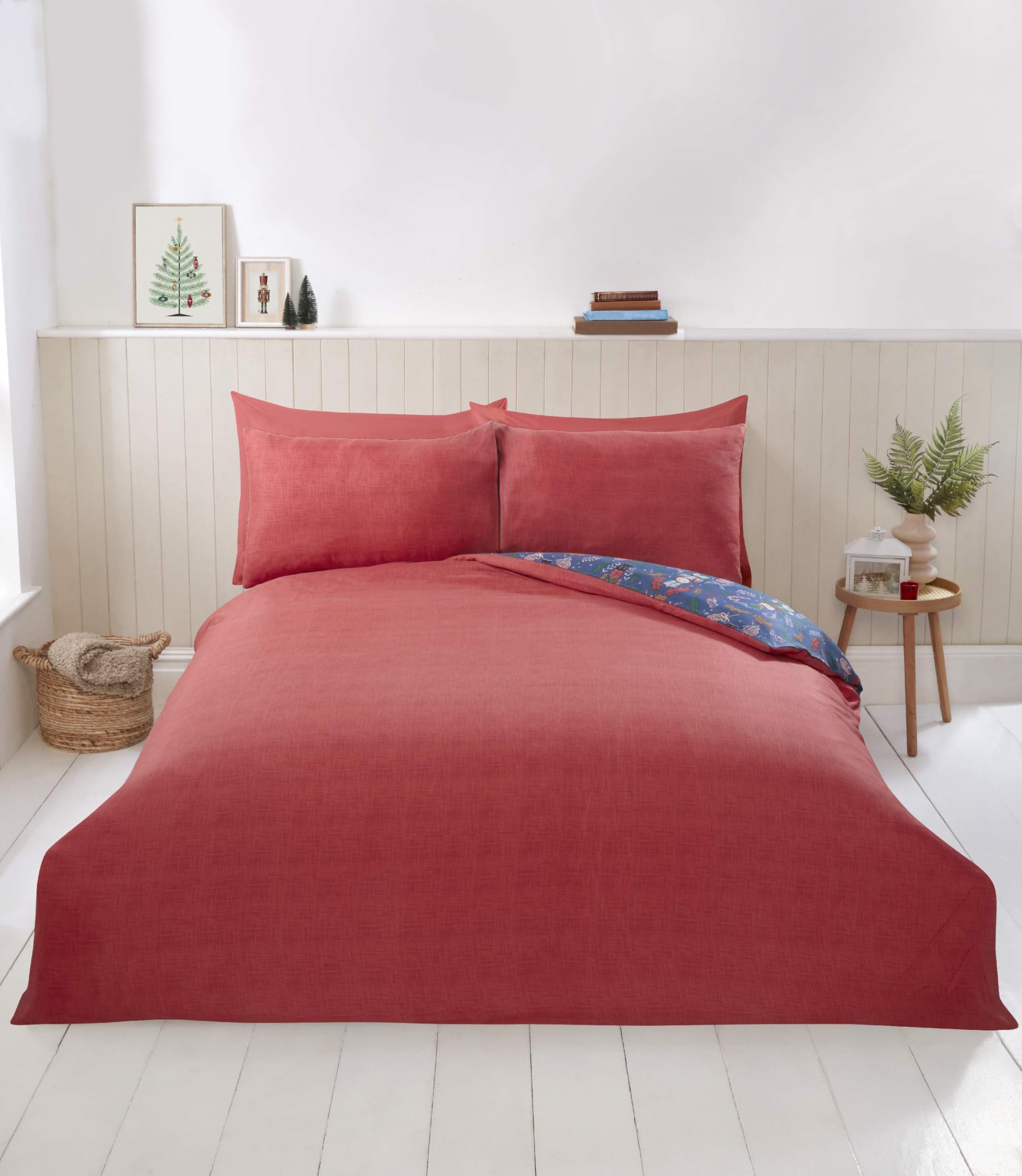 Rapport home Set di biancheria da letto in microfibra, motivo natalizio con schiaccianoci, king size, blu navy