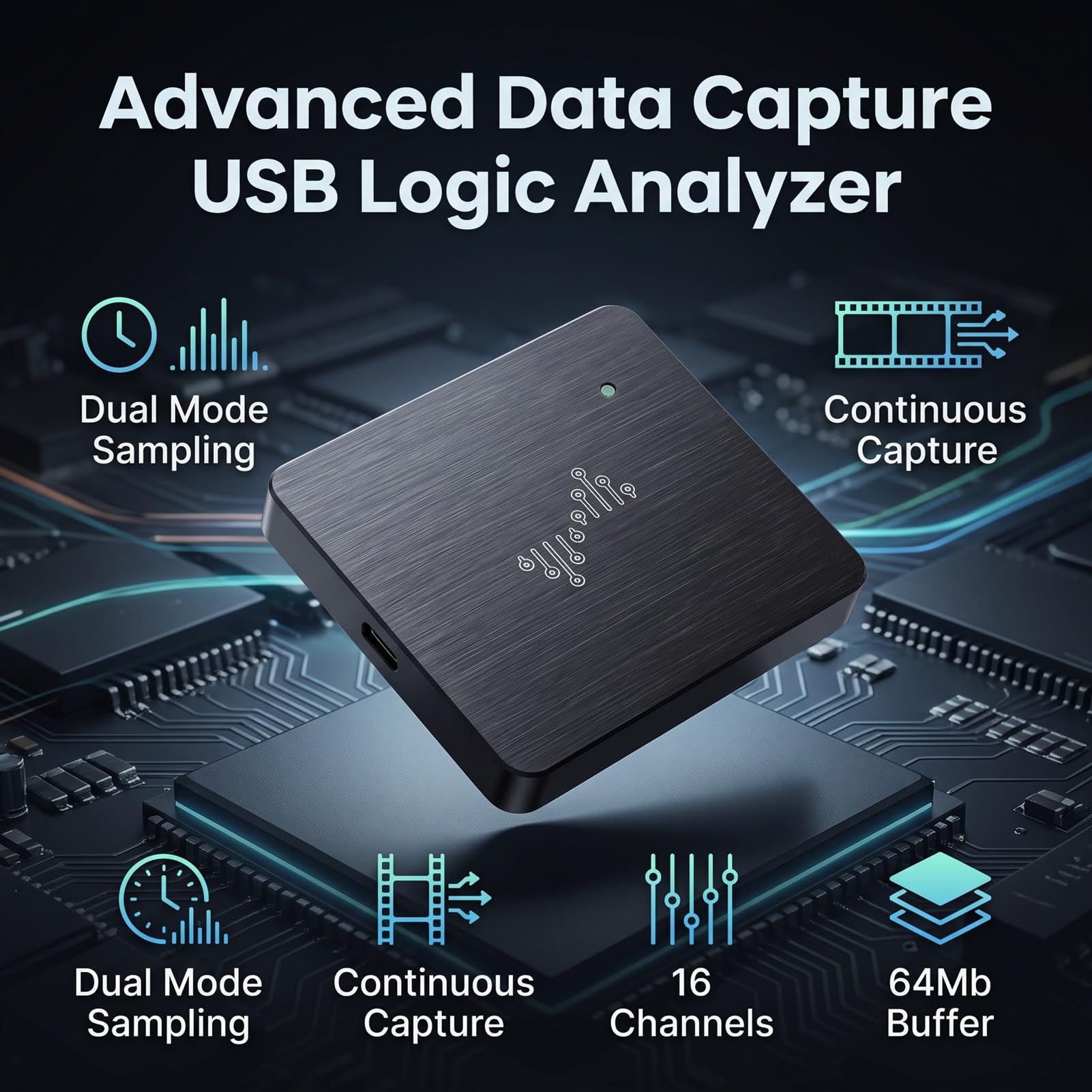 Akozon Analizador Lógico USB, Capturador de Señales de 16 Canales 100 MHz
