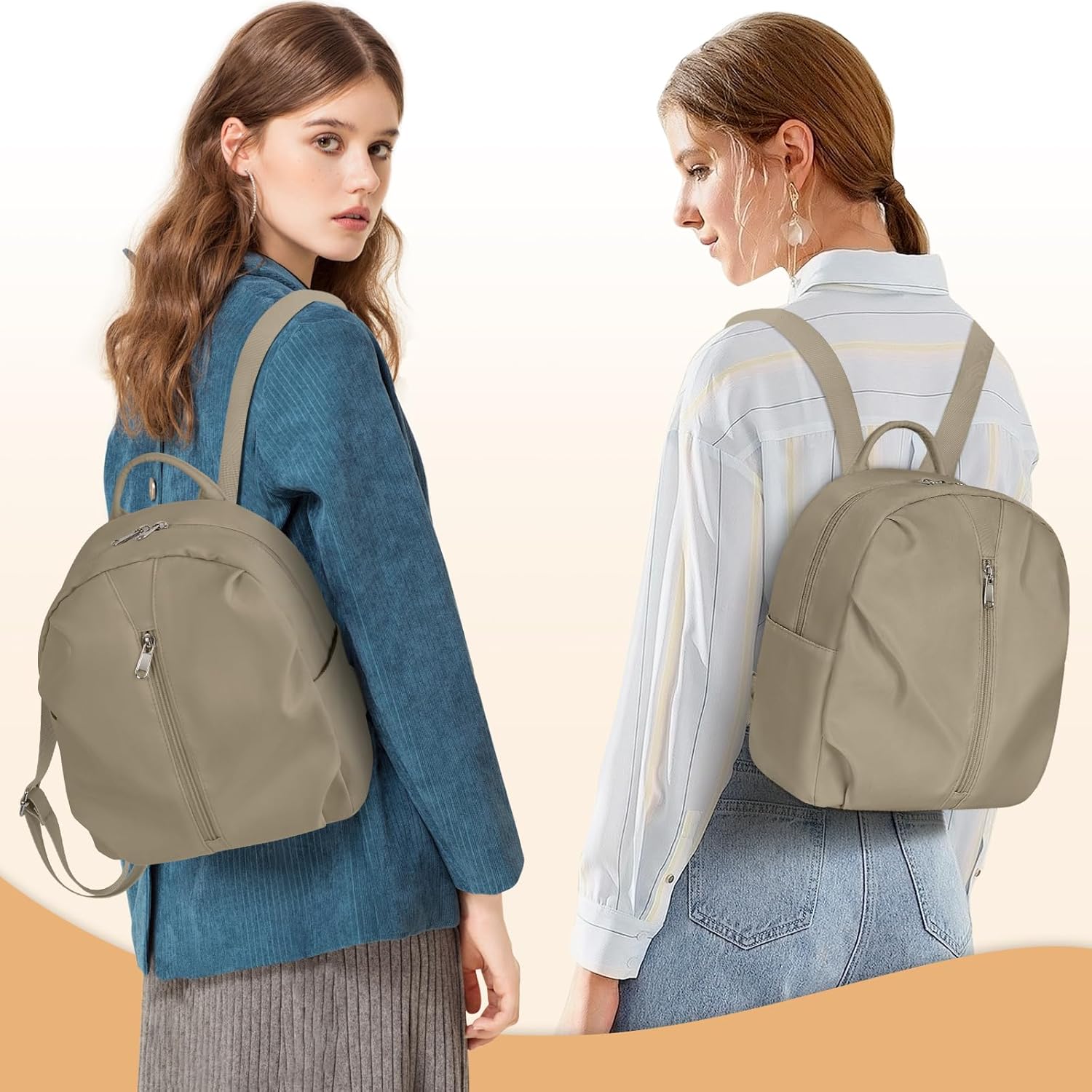 Mini Backpack for Women, Cute Light Weight Backpack, Ladies Purse Backpacks, Casual Daypack for Daily Travel, Khaki - Image 6