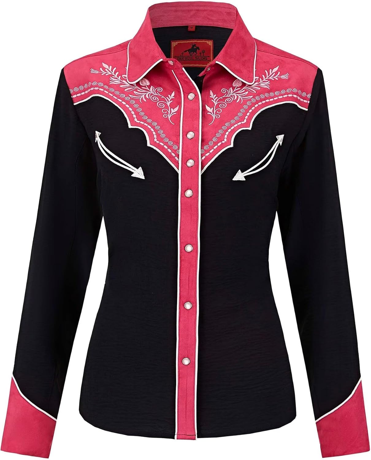 DIFICIL SLOG® Women's Embroidered Western Cowgirl Snap Button Down Shirt with Stretch Long Sleeve Loose Blouse