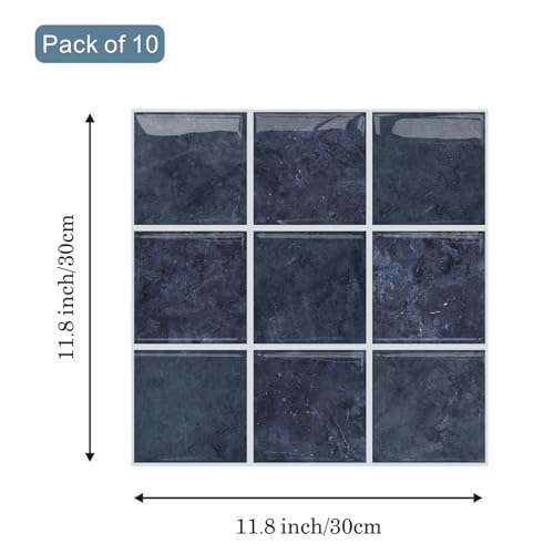 Celestdeco 2D Fliesenaufkleber Tiefblau 30x30cm,10 Stück Selbstklebende Klebefliesen für Küche & Badezimmer, Küchenrückwand Wandverkleidung