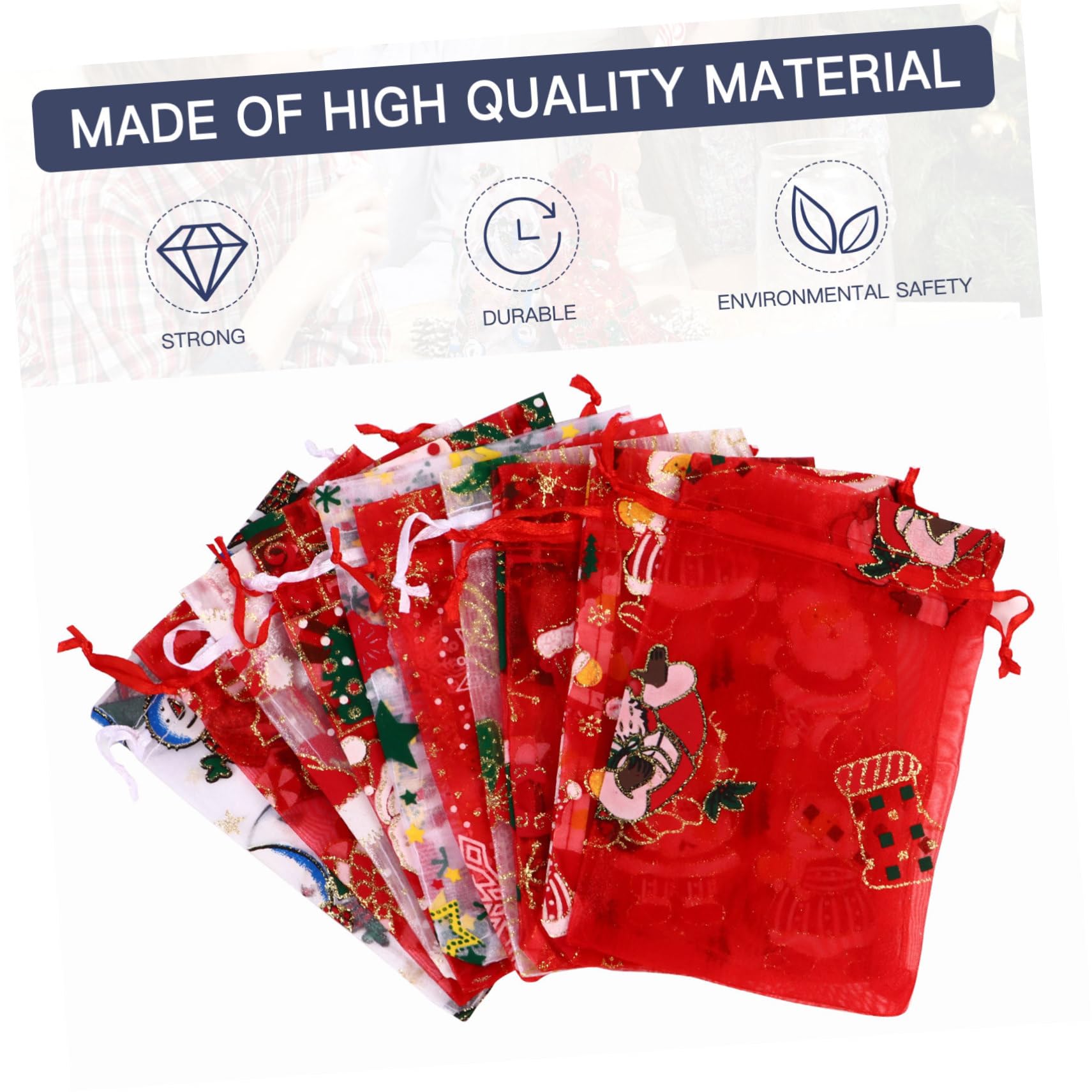 FOYTOKI 50piezas Bolsas De Organza Para Regalos Navideños Con Forma De Copo De Estrella Papá Noel y Alce De Obsequio Para Dulces y Fiestas