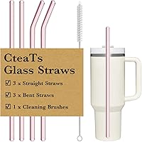 Vista 1 de Pajita de Repuesto Compatible con Vasos Stanley de 40 oz, 4 Piezas Pajitas Reutilizables con Cepillo de Limpieza, Pajita Larga de Vidrio para Rosa