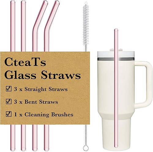 Pajita de Repuesto Compatible con Vasos Stanley de 40 oz, 4 Piezas Pajitas Reutilizables con Cepillo de Limpieza, Pajita Larga de Vidrio para