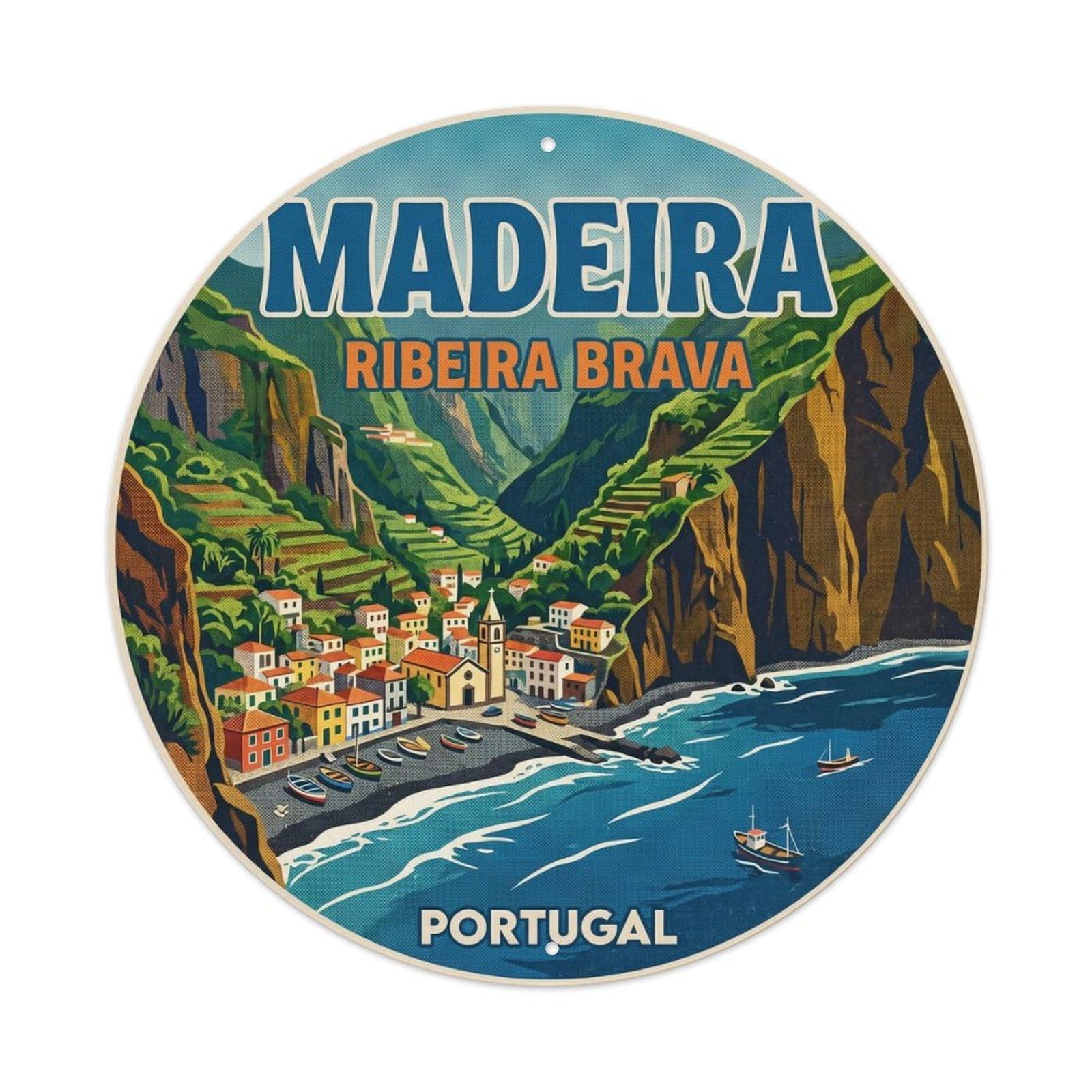 Olhnbad Style Portugal Madeira Ribeira Brava Portuguese Heritage Metal Tin Sign