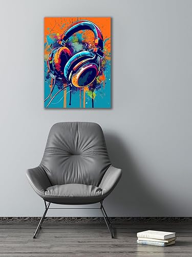 Miniatura 6 de Ypxzzj Póster de graffiti para auriculares, arte de pared, tema musical, colorido, auricular, imagen, decoración de juegos para niños, jóvenes,