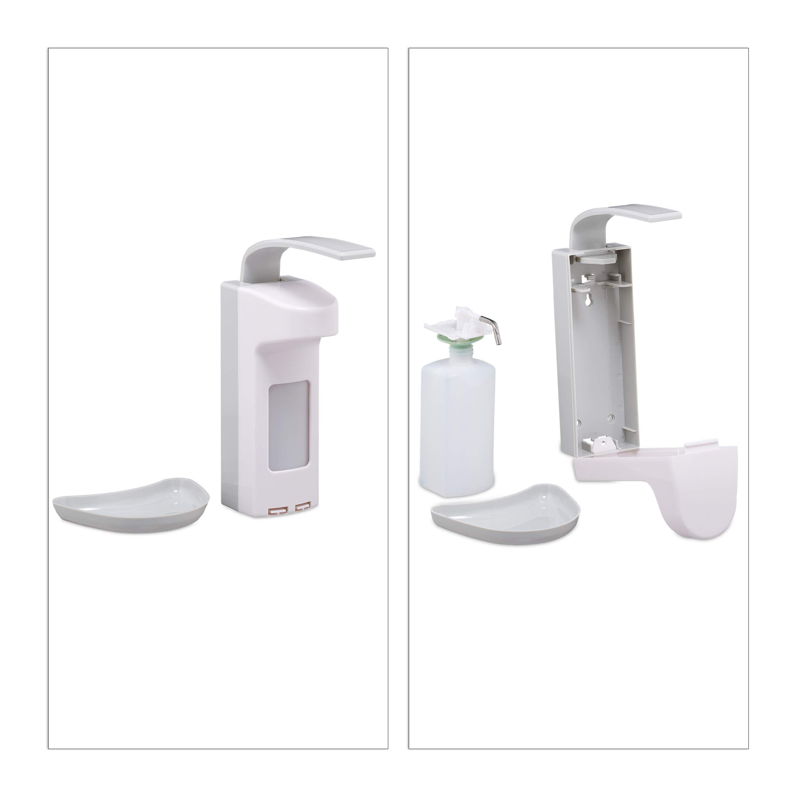 10x Set Dispenser di Sapone, con Salvagocce, Portasapone Igienico da Parete, Disinfettante, a Leva, per 500 ml, bianco