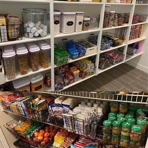 Miniatura 7 de HZSOOCH Paquete de 5 cestas de almacenamiento de alambre, cestas de despensa de alta calidad para almacenamiento, cestas de almacenamiento de metal