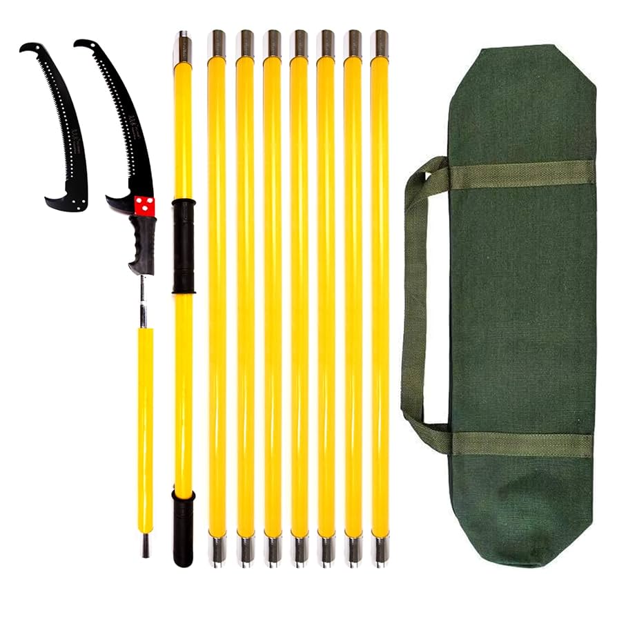 30 Feet Tree Pruning Saw, Upgraded Gear Manual Branches Pole Saw Trimmer For Garden Tools Loppers Hand Pole Saws Extendable Height With Knives And Storage Pocket (Yellow