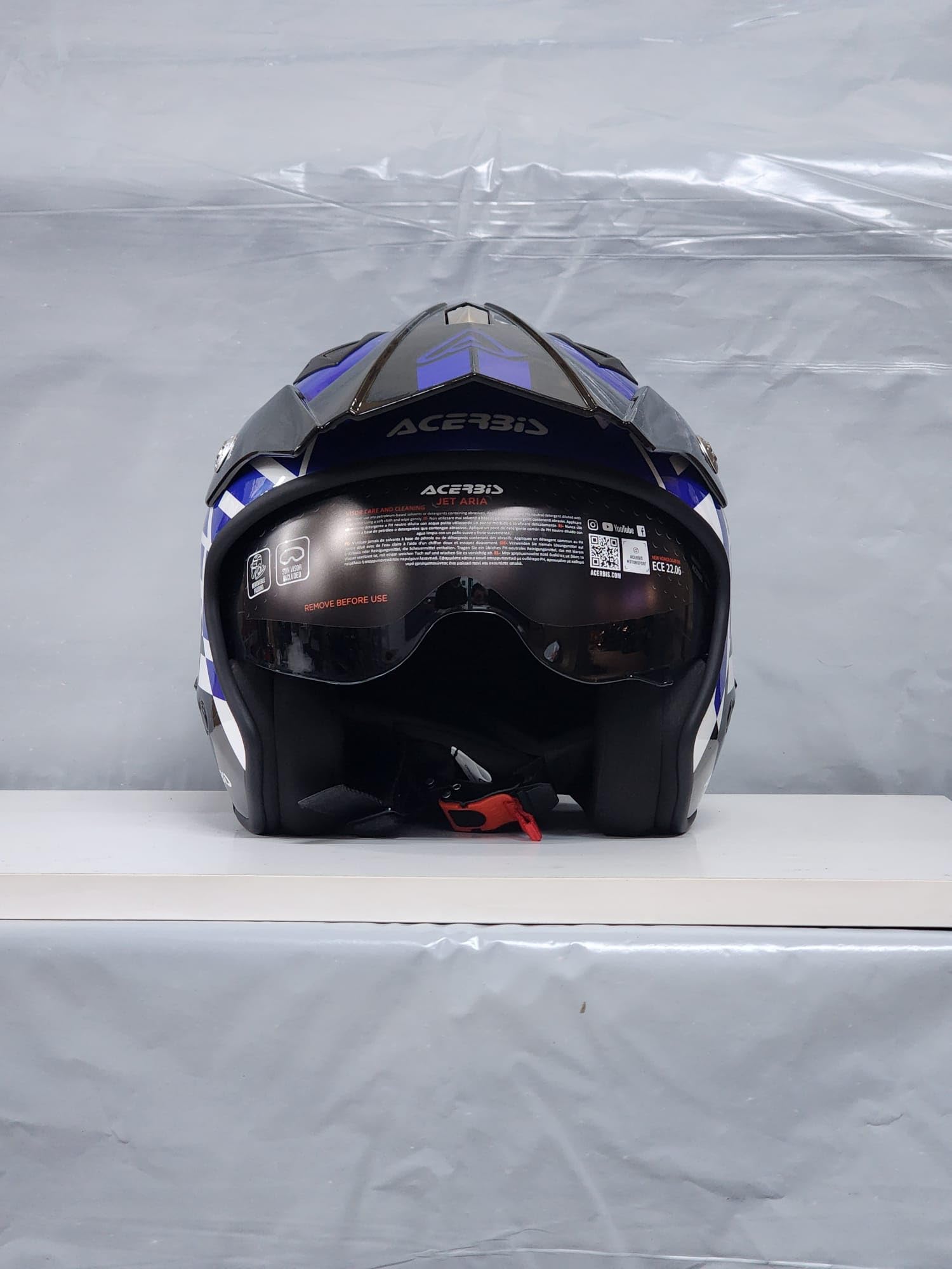 MC Casco Moto Acerbis Helmet Jet Trial Aria 2206 Cnegro Azul Blanco Talla M