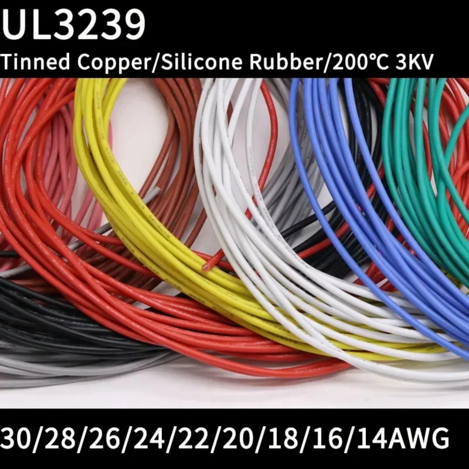 Cables eléctricos 1/10M 14/16/18/20/22/24/26/28/30AWG UL3239 3KV 3000 V (gris; 10 metros; 14 AWG)