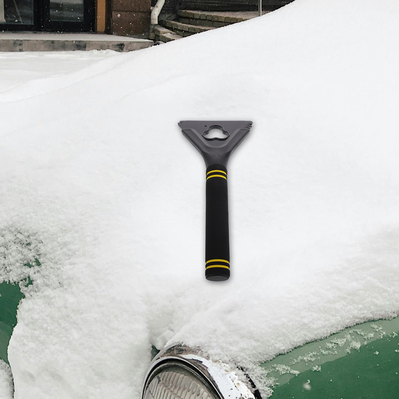 Housoutil 4 Pièces Grattoir à Pare-Brise Voiture Portable en Abs Raclette Eva Noir pour Déneigement et Dégivrage Rapide en Hiver