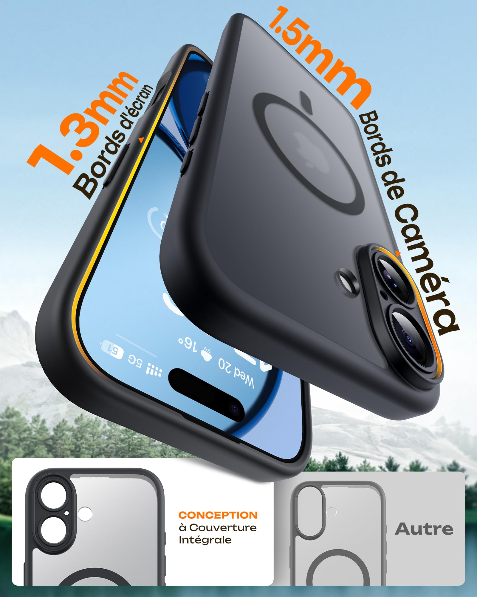 TOCOL Coque Magnétique pour iPhone 17 6,3 Pouces, Compatible avec MagSafe, Anneau Magnétique Intégré, Protection de l'objectif améliorée, Coque Mat Translucide Fine Antichoc, Noir