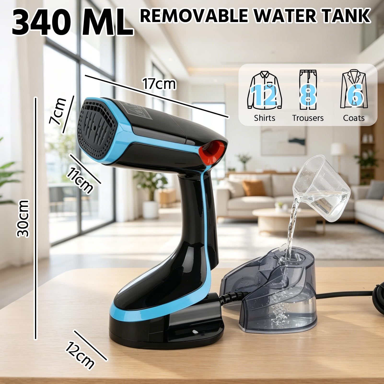 Plancha de Vapor Portátil 1400 W | Depósito de Agua Extraíble 350 ml, Potencia de Succión 4500 Pa, Plancha de Viaje, Función de Succión, Vapor de Mano