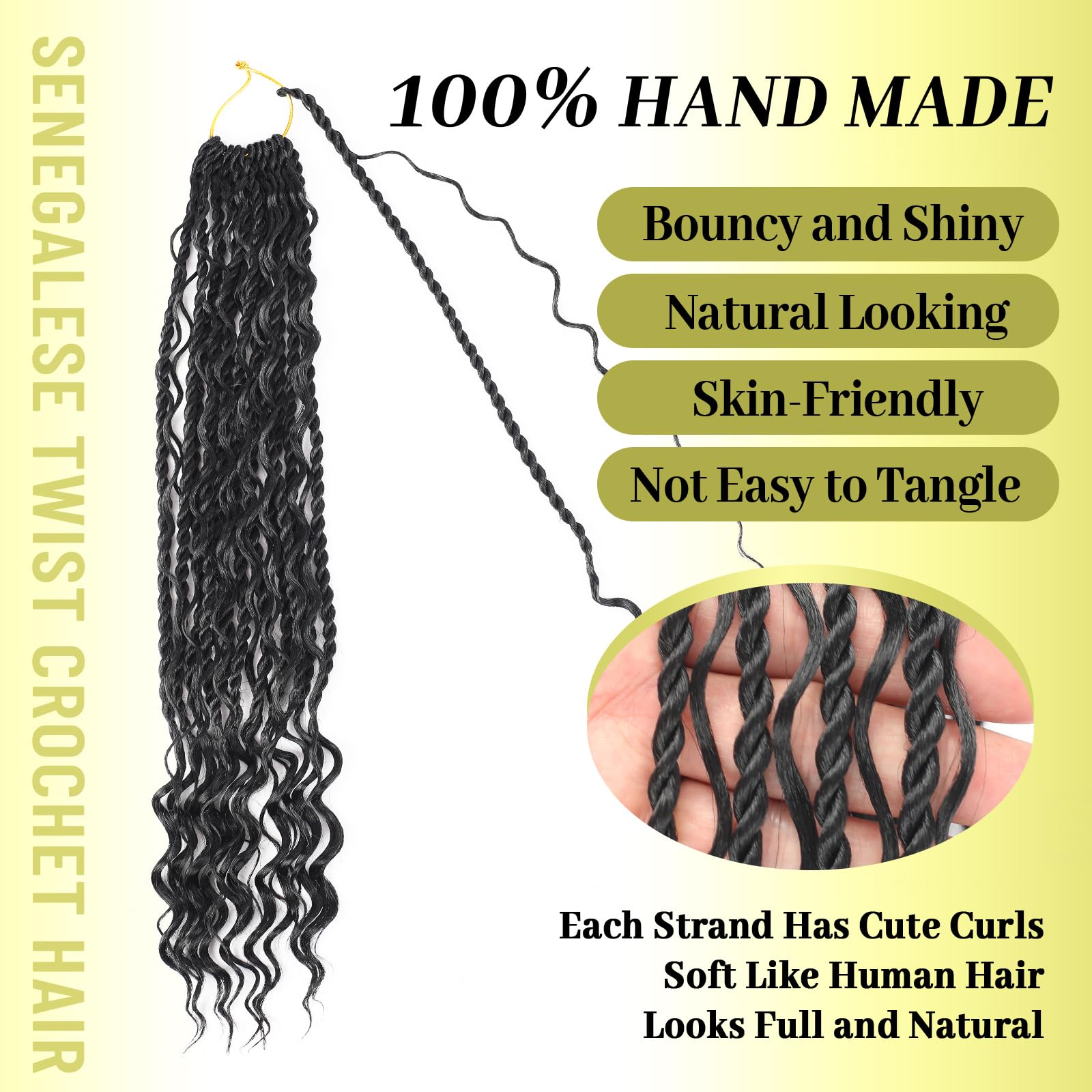 Pelo senegalés de ganchillo de 14 pulgadas con extremos rizados, trenzas de ganchillo bohemias, trenzas de ganchillo pretrenzadas para mujeres negras, extensiones de cabello trenzado negro natural (9