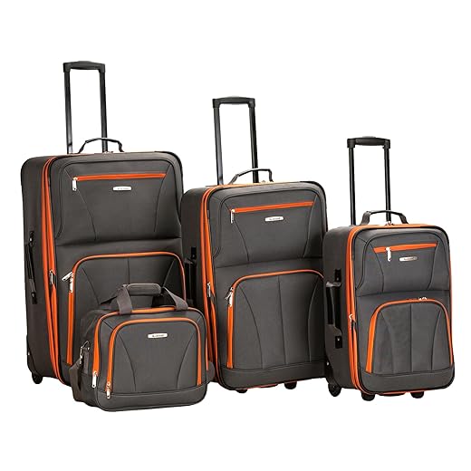 Rockland Journey Softside Upright Luggage Set, Charcoal, 4-Piece (14/19/24/28)