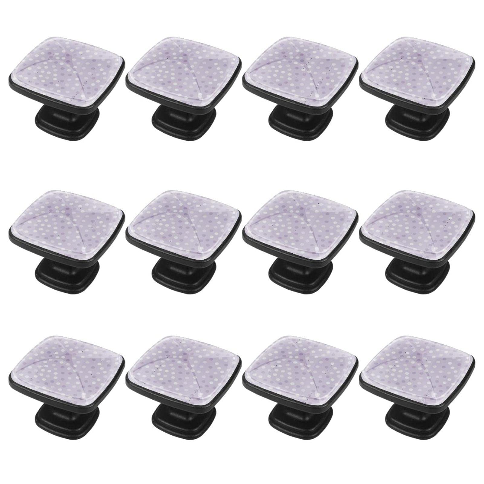 Confezione da 12 pomelli quadrati con manico a pois viola