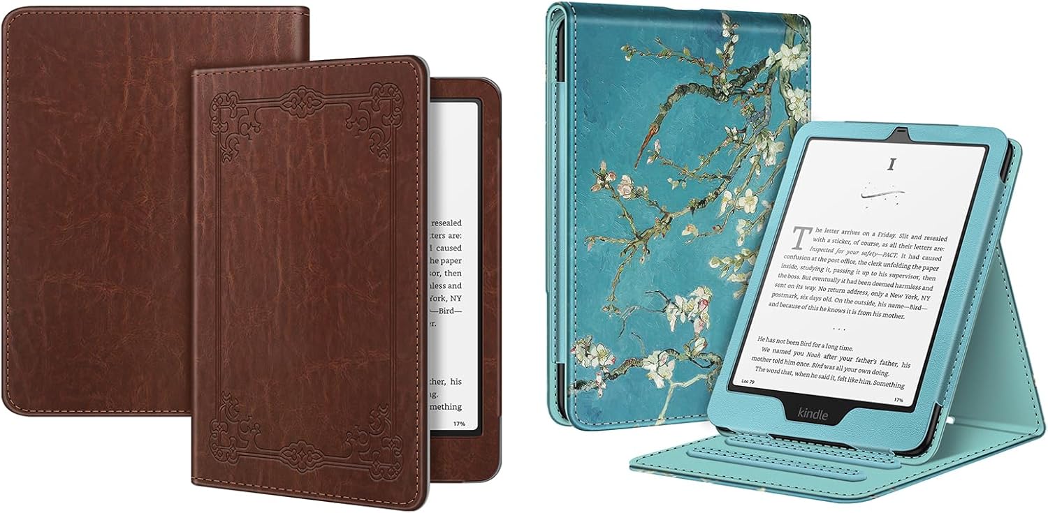 Fintie Case for 7"/6.8" Kindle Paperwhite(12th/11th Generation-2024/2021) and Kindle Colorsoft Signature Edition, Book Style Folio Durable Vegan Leather Case + Slim Fit Vertical Stand Cover, Auto Slee