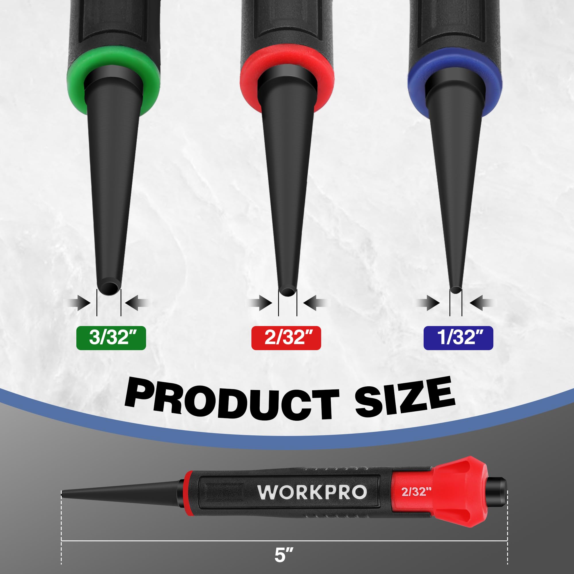 WORKPRO 3-Piece Nail Punch Set Includes 1 32 1 16 3 32 Nail Setter Color Coded Nail Set — view 3