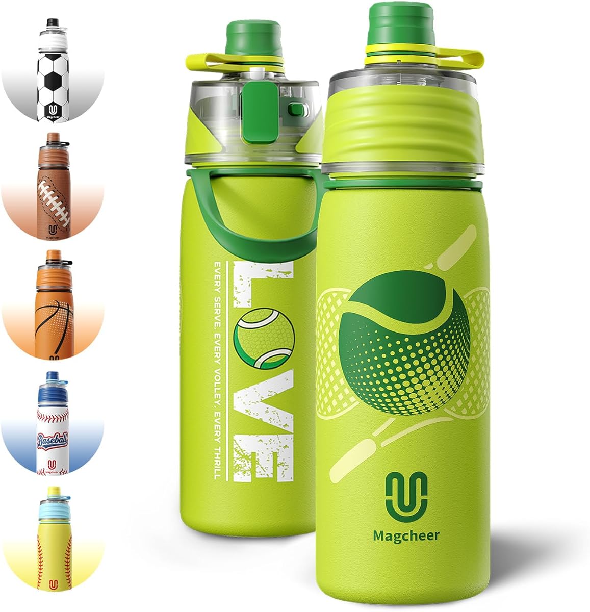 Magcheer Tennis Water Bottle - 20oz Insulated Misting Water Bottles Stainless Steel 3D Textured - Tennis Accessories Gift for Kids
