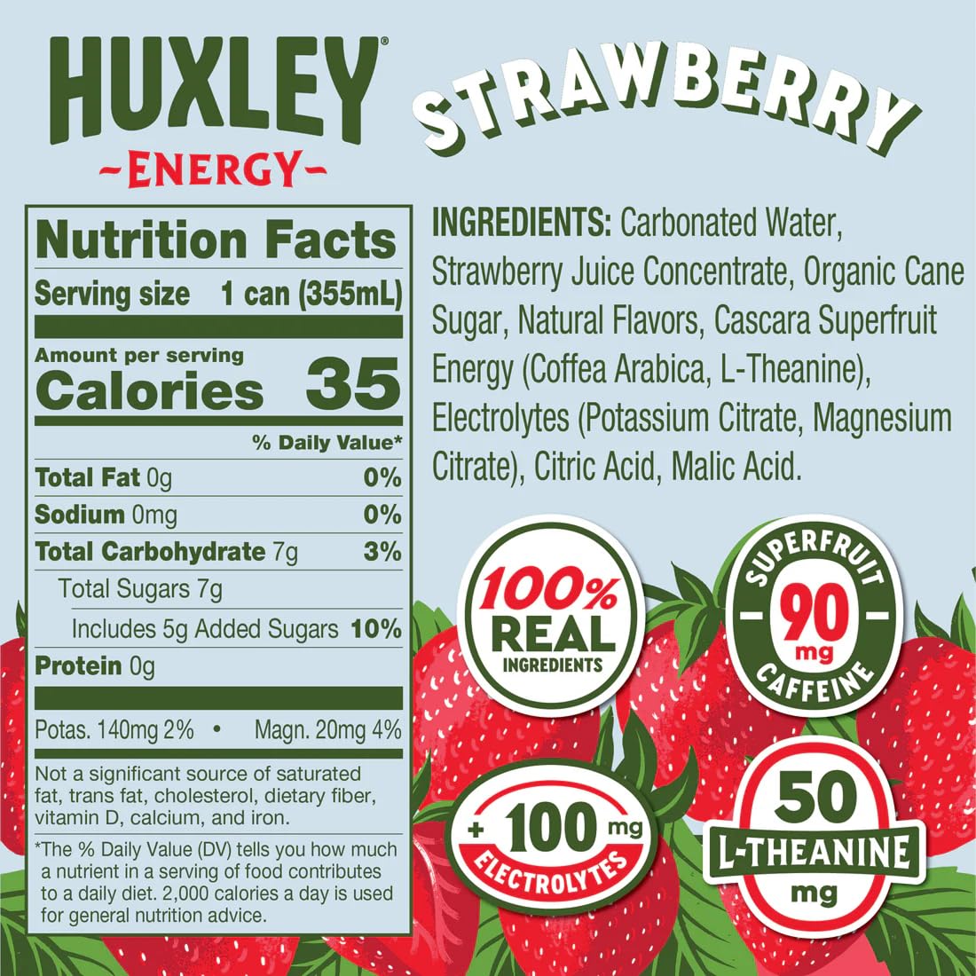 Huxley Variety Pack Energy Drink | 90mg Natural Caffeine, Clean Energy – No Crash, No Jitters | Only 5g Sugar, No Artificial Sweeteners | Electrolytes + L-Theanine for Focus & Hydration | Real Fruit Juice, Plant-Based, Vegan | 12 oz (Pack of 12)