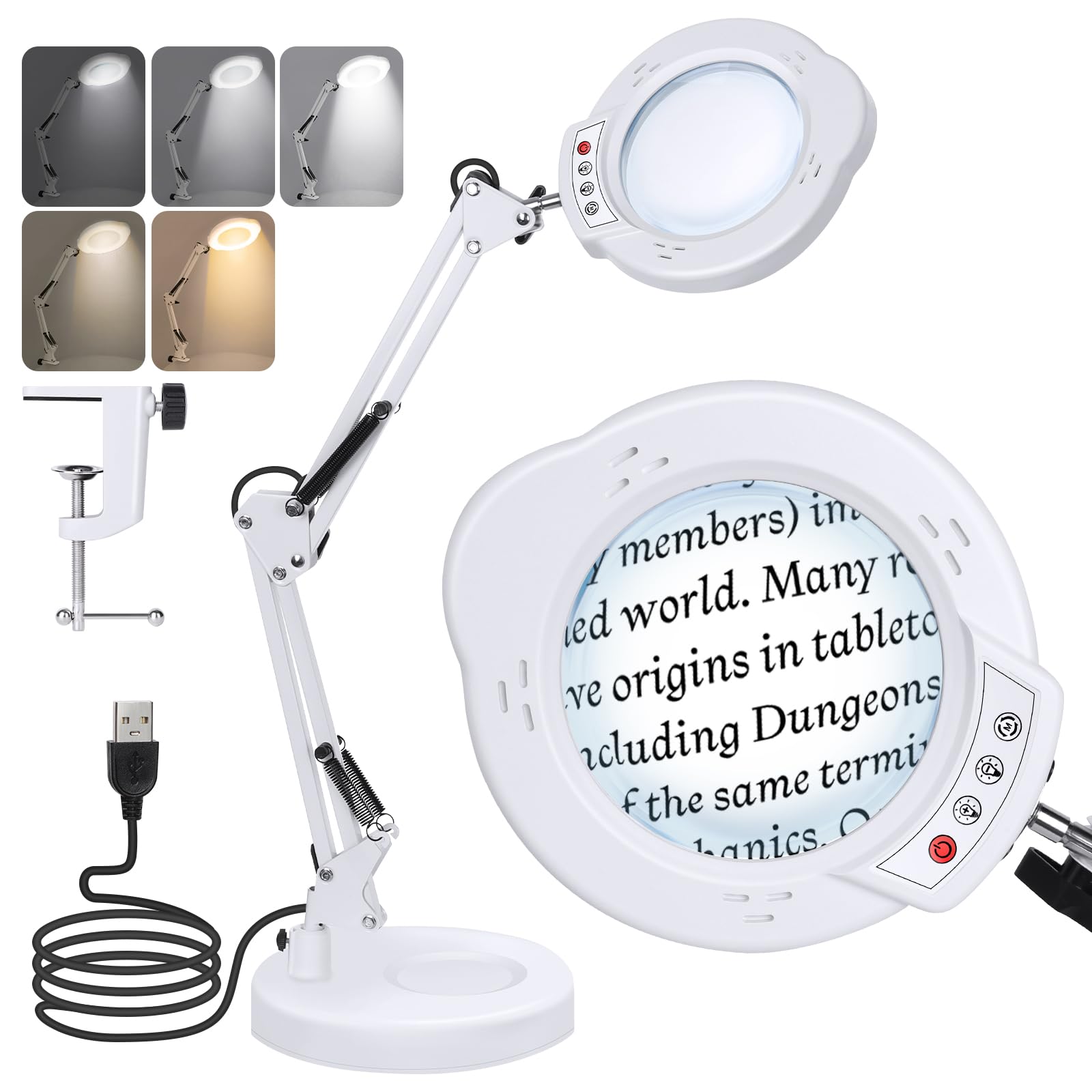 10X Lupe mit Licht und Ständer LED Lupenleuchte, Stufenlos Dimmbar, Weiß