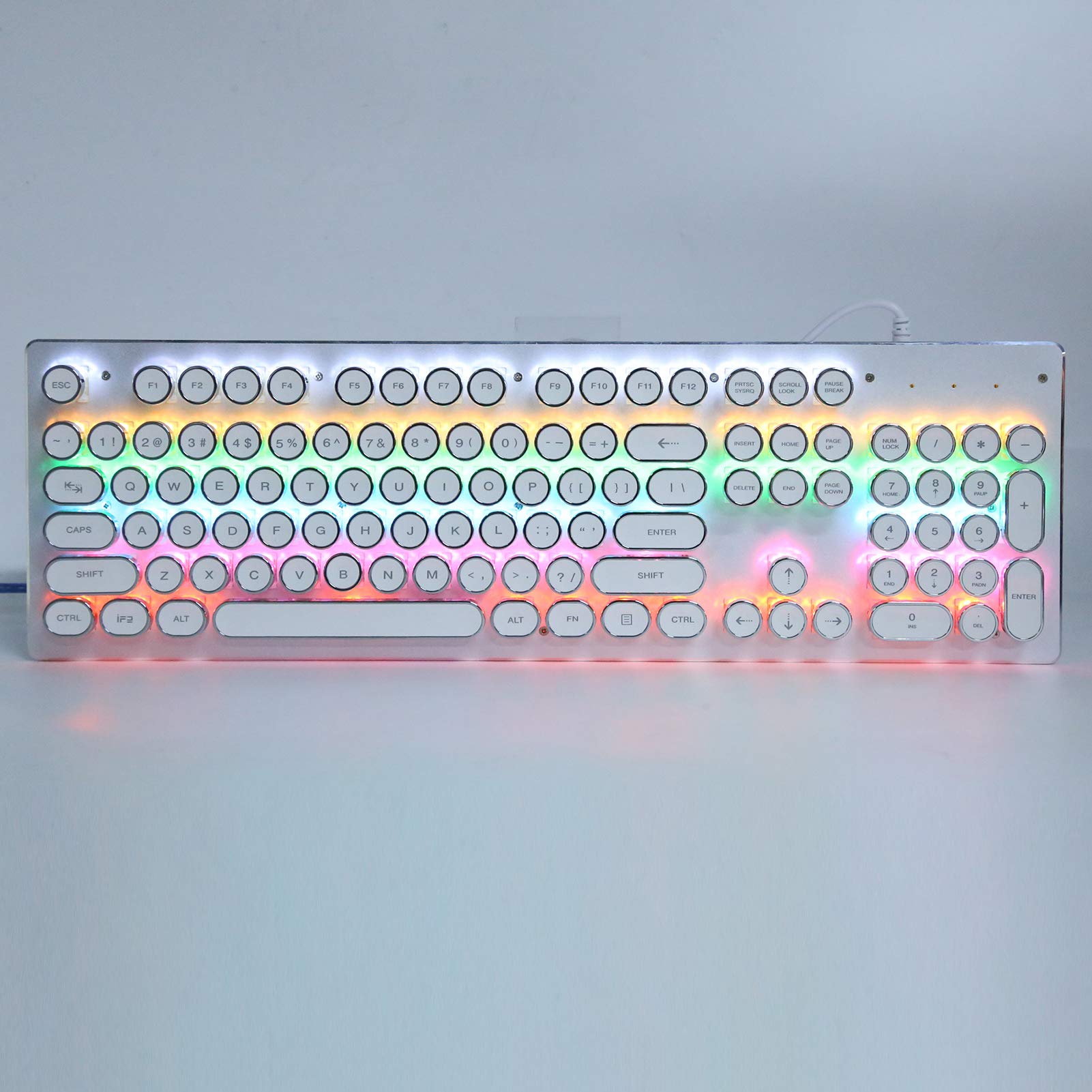 Clavier Mécanique de Jeu Rétro Filaire, avec Lumière Mixte, Accessoire Informatique (White)